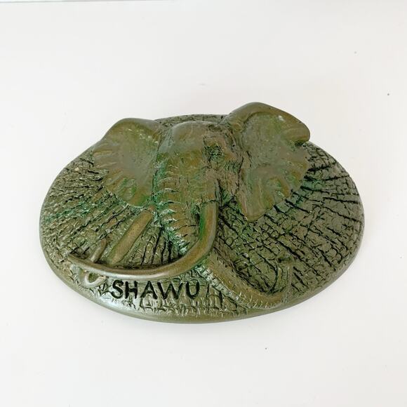 Vtg Belt Buckle African Elephant Hand Made by Wildart Wild Art Africa 2 Hooks